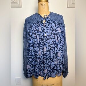 Free People blue blouse with tie top very loose fitting top
